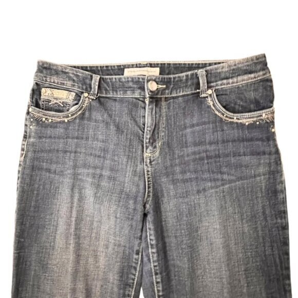 Chico Platinum Jeans Women Size 2 Blue Denim Dark Wash Straight W35 L26.5 BLING - Picture 3 of 16